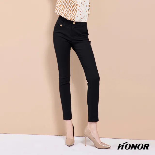【HONOR 山形屋】出清品 經典金釦修身直筒褲-黑/紅(限定出清)