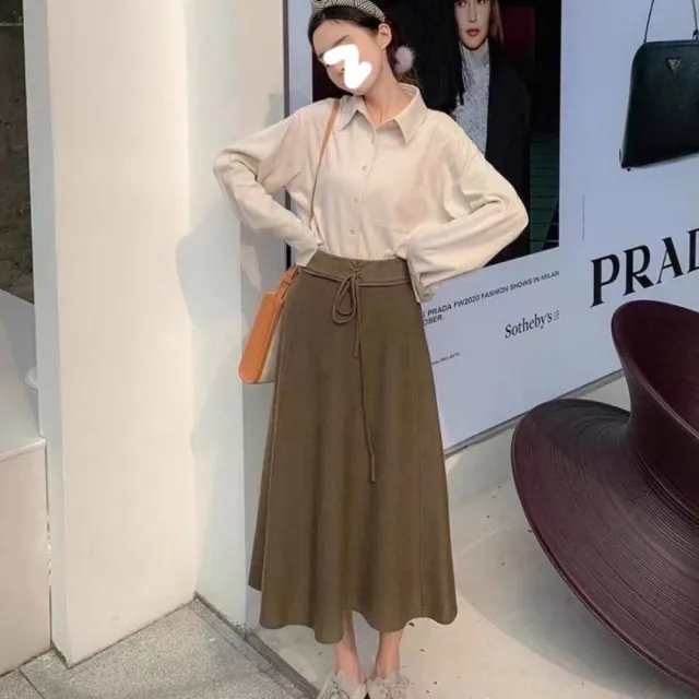 【巴黎精品】現貨+預購 女半身裙針織長裙A字裙蛋糕裙大碼洋裝休閒大尺碼女裝(溫柔風高腰5色a1hj18)