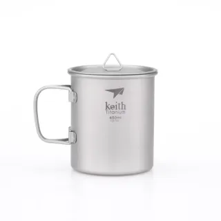 【Keith】純鈦單層鈦杯 / 折疊把手 / 450ml 附鈦杯蓋(Ti3204)