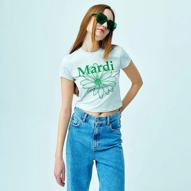 【MARDI MERCREDI】雙11印花短TEE 白 黑 綠 經典小雛菊 CROPPED / TSHIRT FLOWERMARDI