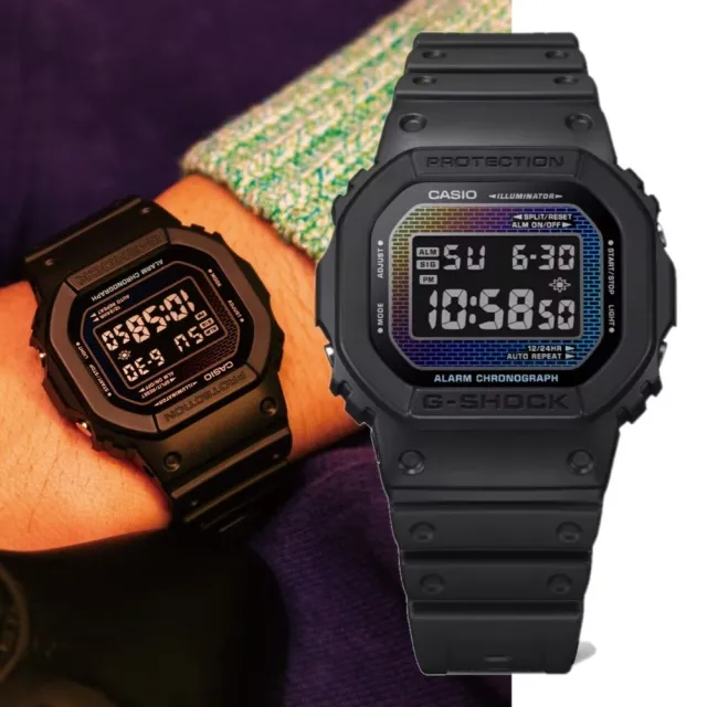 【CASIO 卡西歐】G-SHOCK 磚牆系列 彩虹蒸鍍 方形電子錶42.8mm(DW-5600RW-1)