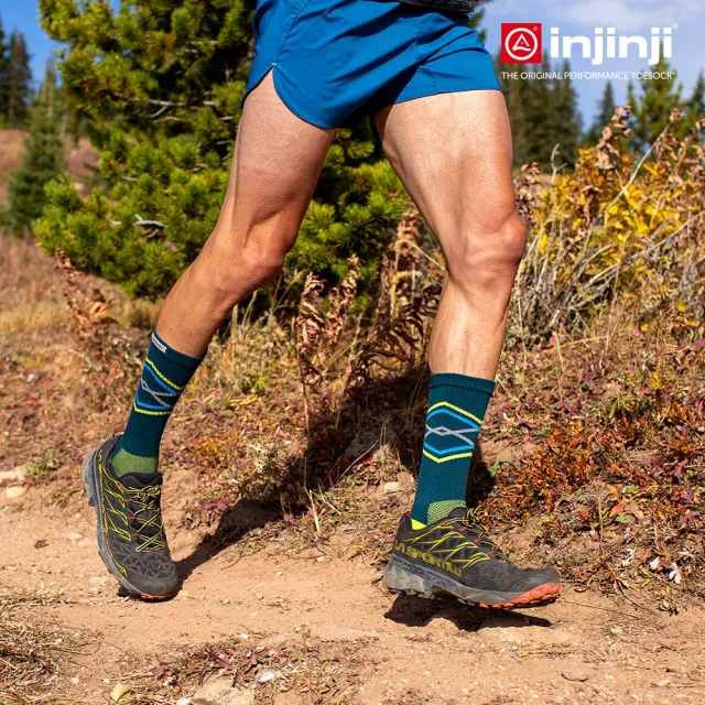 【Injinji】Trail野跑避震吸排五趾中筒襪FX[墨綠]NAA3738(厚底防震 吸濕排汗 防腳底水泡 中性襪)