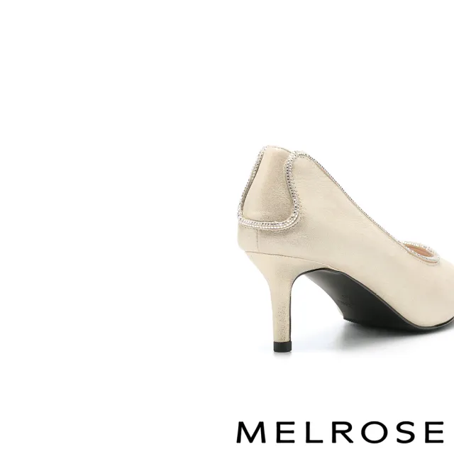 【MELROSE】美樂斯 輕奢優雅水鑽條金屬羊皮尖頭高跟鞋(金)