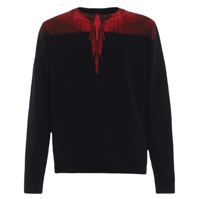 【MARCELO BURLON】男款 羽翼印花 長袖T恤-黑色(XXS號、XS號)