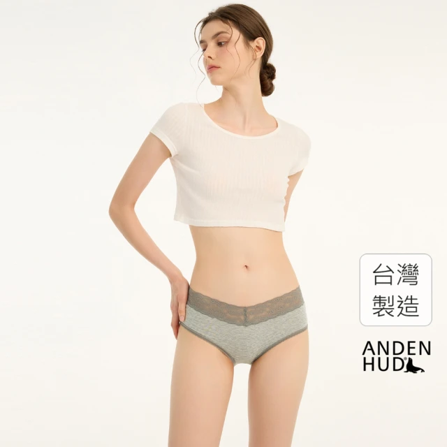 Anden Hud XXL 抗菌系列．窄版V蕾絲高腰三角內褲(中麻灰-白條紋)