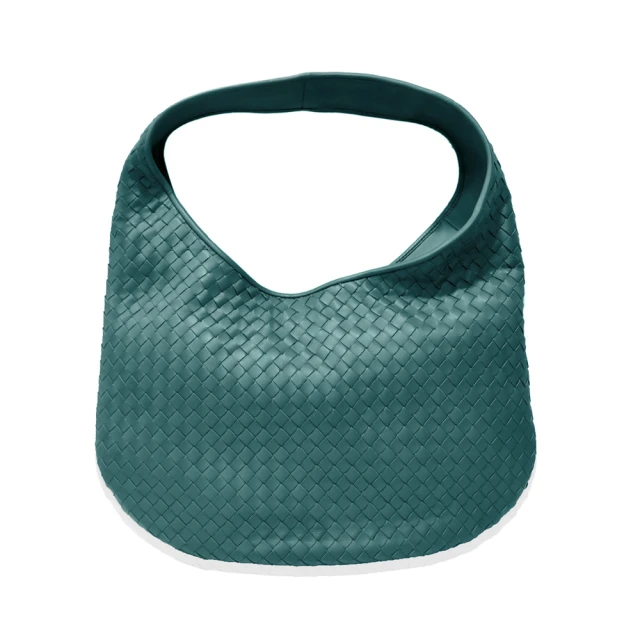 BOTTEGA VENETA 寶緹嘉 624038 品牌經典手工編織小羊皮彎月包/肩背包(藍綠色-小號)