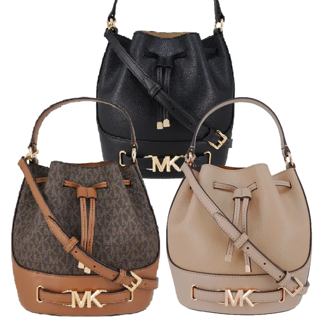 【Michael Kors】REED系列 防刮牛皮皮革 金釦LOGO 斜背/手提 水桶包(多色任選)