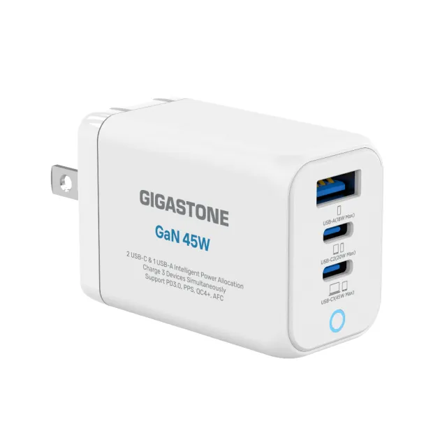 【GIGASTONE 立達】45W GaN氮化鎵三孔USB-C快充充電器PD-7450(支援iPhone16/MacBook筆電快充充電頭)