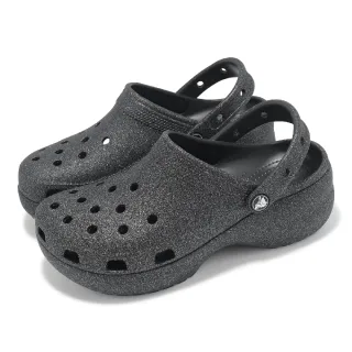 【Crocs】洞洞鞋 Classic Platform Glitter Clog W 女鞋 黑 經典閃耀雲朵克駱格(207241001)