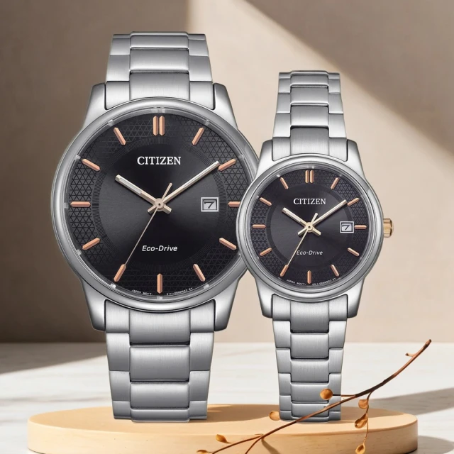 CITIZEN 星辰 光動能經典情侶手錶 對錶-黑(BM6977-70E+EW2317-76E)