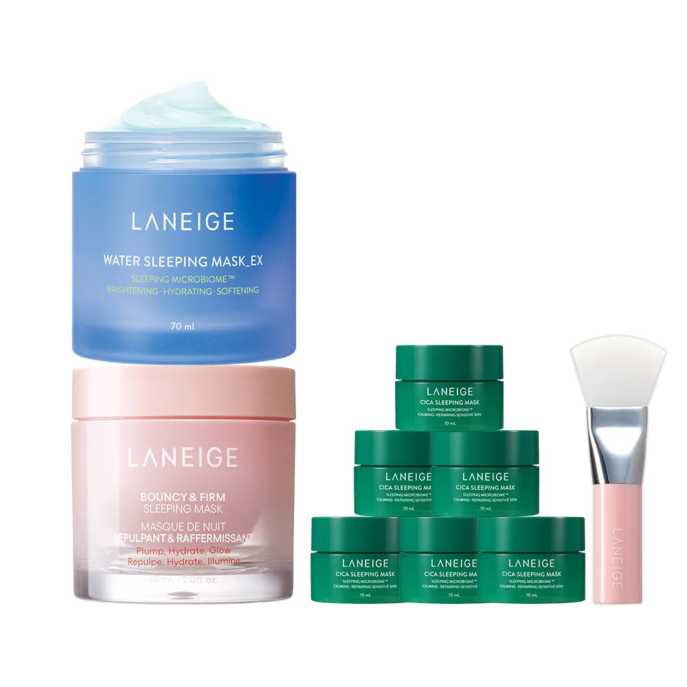 【LANEIGE 蘭芝】透亮澎彈面膜組(超能亮70ml+粉澎潤60ml 官方直營)