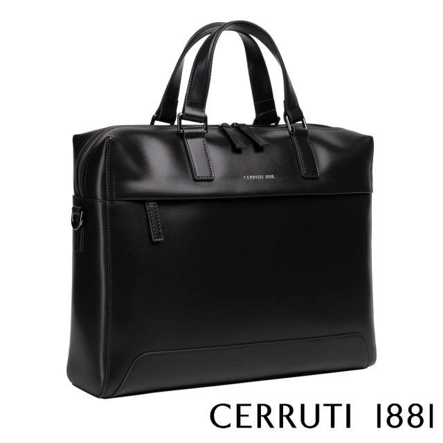 Cerruti 1881 限量2折 義大利頂級小牛皮旅行公事包肩背包 全新專櫃展示品(黑色 CECA06762M)