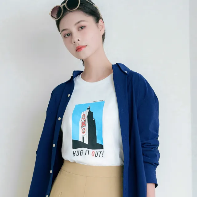 【A.Brolly 亞伯尼】涼感薄荷衣－白色大樓照片 T恤-女