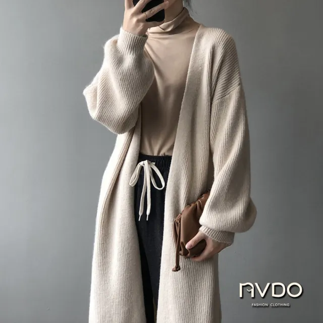 【NVDO】現貨 慵懶歐風保暖針織長外套-3色可選(長罩衫外套/保暖外套/F009/秋冬款)