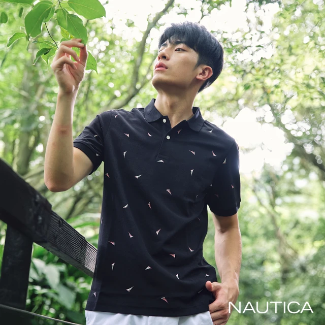 NAUTICA 男裝 涼感抗菌帆船印花短袖POLO衫(黑色)