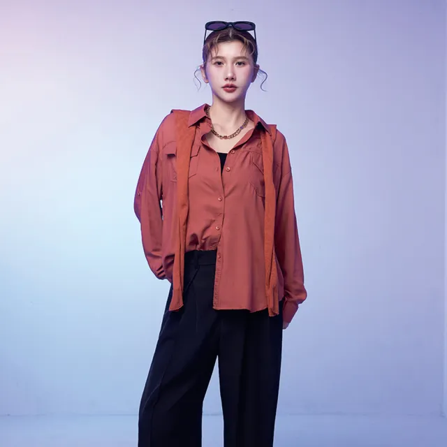 【MAJOR MADE】兩件式披肩刺繡襯衫(襯衫/長袖襯衫/披肩襯衫)