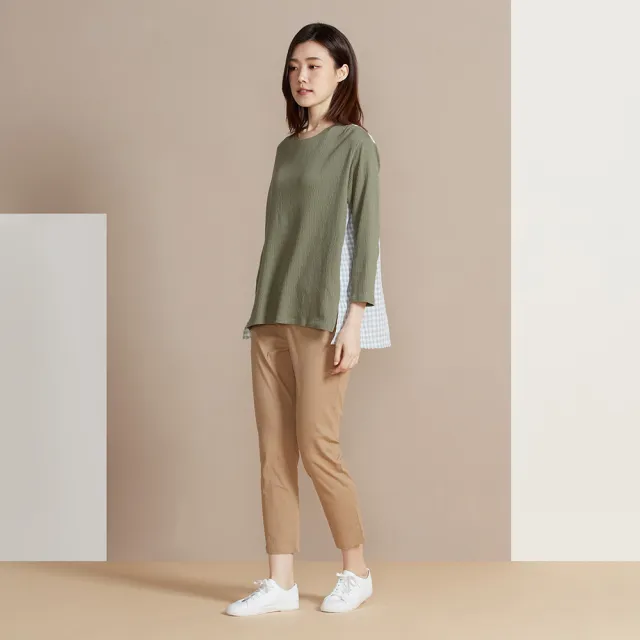 【YVONNE 以旺傢飾】出清品 皺皺提花拼接長袖上衣-橄欖綠