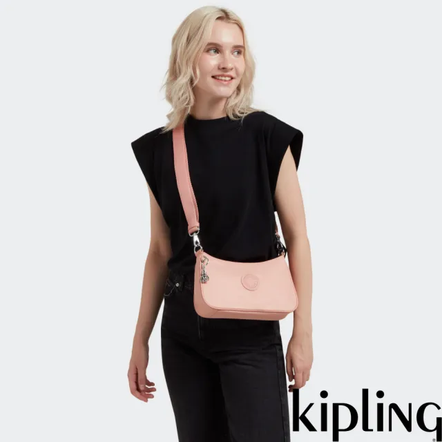 【KIPLING】草莓奶茶粉斜背側肩兩用包-LAURI 女包
