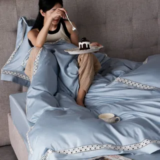 【青鳥家居】益生菌埃及棉床包被套組/加大(埃及棉/床包被套組/素色床包組/法式蕾絲/純棉)