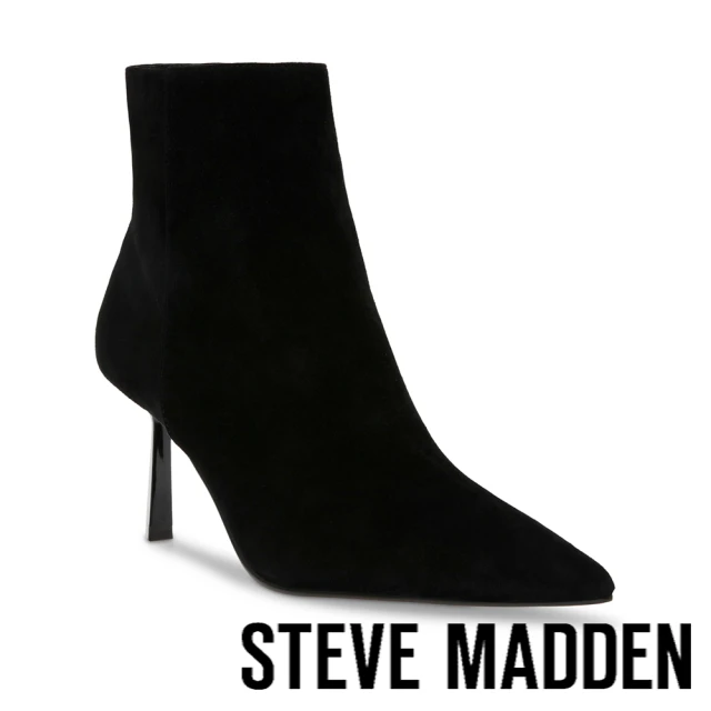 steve madden SABINE 麂皮尖頭細跟短靴(黑色)