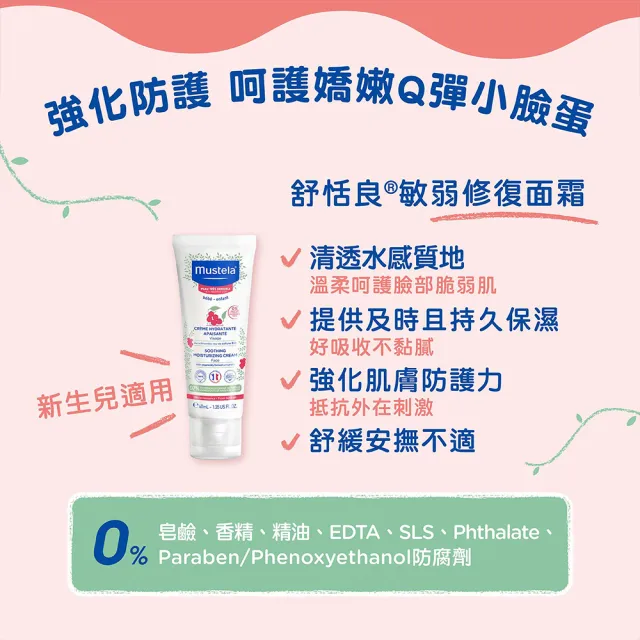 【Mustela 慕之恬廊】舒恬良 敏弱修復面霜 40ml(4入組 無香 寶寶/新生兒/兒童 臉部乳液)