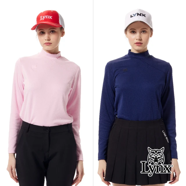 Lynx Golf 首爾高桿風格！女款合身版吸溼排汗格紋剪接素面造型長袖圓領POLO衫/高爾夫球衫(二色)