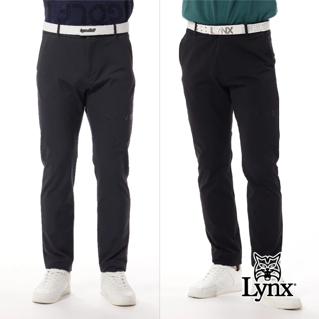 Lynx Golf 首爾高桿風格！男款防風防潑水四面彈性壓紋織帶剪接透明膠印平口窄管休閒長褲(二色)