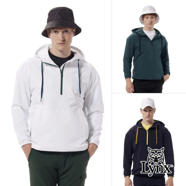 Lynx Golf 首爾高桿風格！男款防風防潑水四面彈性內刷毛衝鋒衣造型長袖不可拆式連帽外套(三色)