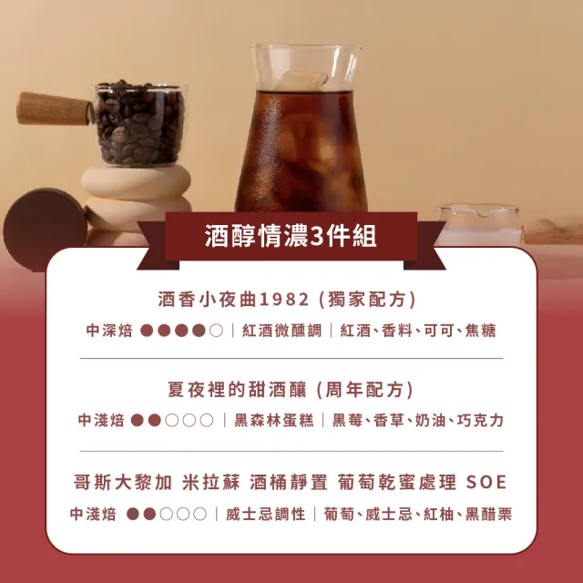 【Buon Caffe 步昂咖啡】酒醇情濃3件組 酒香調 MOMO獨家 新鮮烘焙精品咖啡豆(半磅227gX3包)