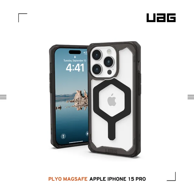 【UAG】iPhone 15 Pro 磁吸式耐衝擊保護殼-全透黑（黑圈）(吊繩殼 有效抵擋UV紫外線 支援MagSafe功能)