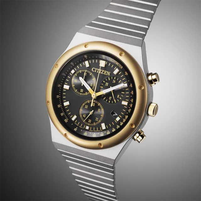 【CITIZEN 星辰】昭和金限定款 限量光動能三眼計時手錶 中性錶 38mm 母親節 禮物 男錶(AT2544-64E)