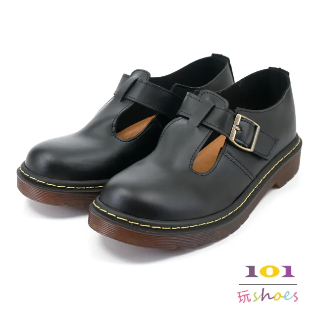 【101 玩Shoes】mit. 大尺碼厚底馬丁馬莉珍-文青女孩必備款(黑色 41-44碼)