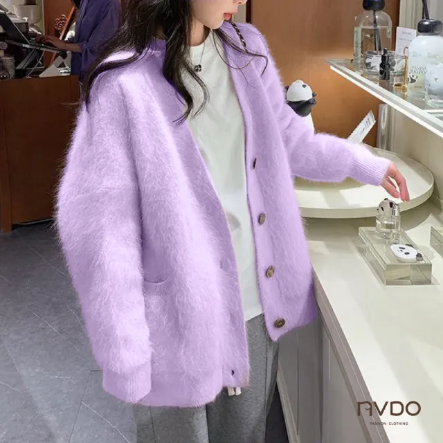 【NVDO】特降!溫柔軟糯毛毛針織保暖外套-3色可選(保暖外套/針織外套/F058/出清不補)
