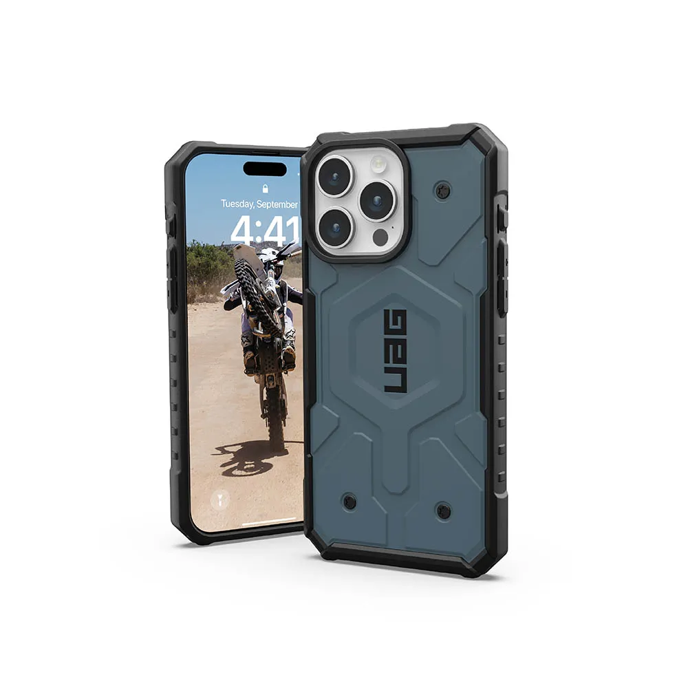 【UAG】iPhone 15 Pro Max 磁吸式耐衝擊保護殼（按鍵式）-藍(支援MagSafe功能)