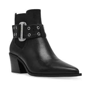 【steve madden】GALLOWAY 尖頭雙排扣中跟短靴(黑色)
