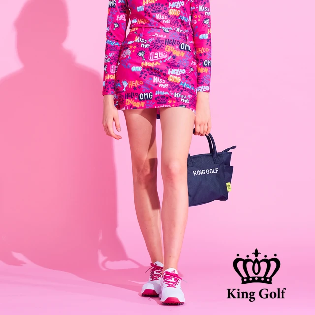 KING GOLF 網路獨家-女款手寫塗鴉風薄款高爾夫球運動短裙褲裙(粉色)