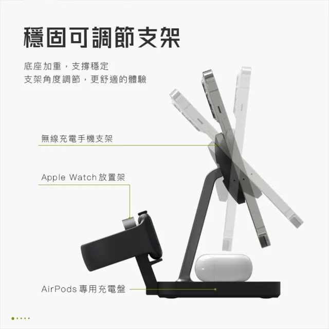 【mophie】Snap+ 磁吸三合一無線充電支盤 黑(Apple官方唯一推薦合作品牌)