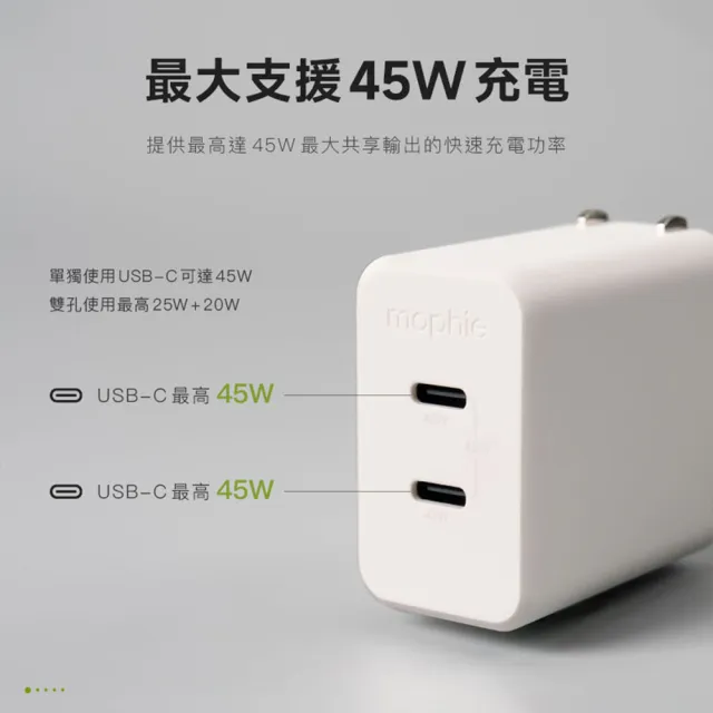 【mophie】speedport 45W USB-C雙孔2C氮化鎵充電器(雙孔2C氮化鎵GaN快充器)