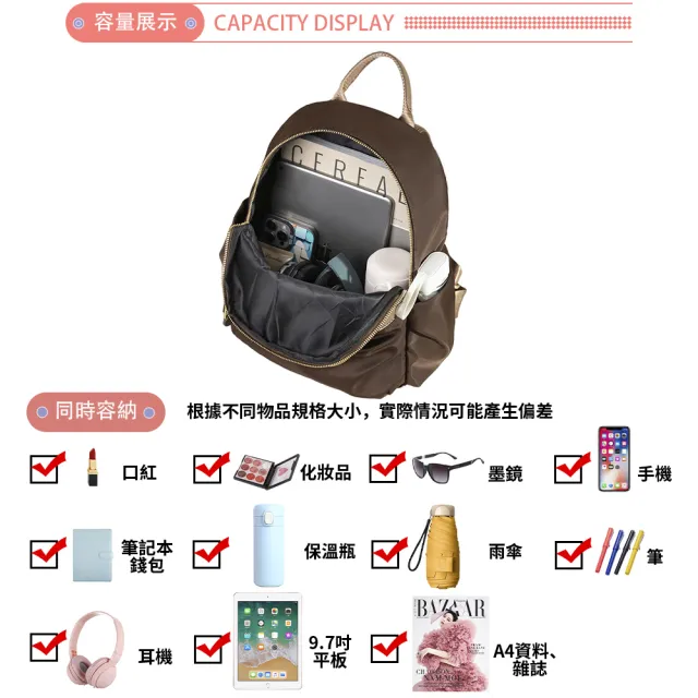 【SPRING】雙11 SPRING-簡約尼龍後背包 輕便旅遊後背包 多功能大學生書包後背包-多色(多口袋尼 