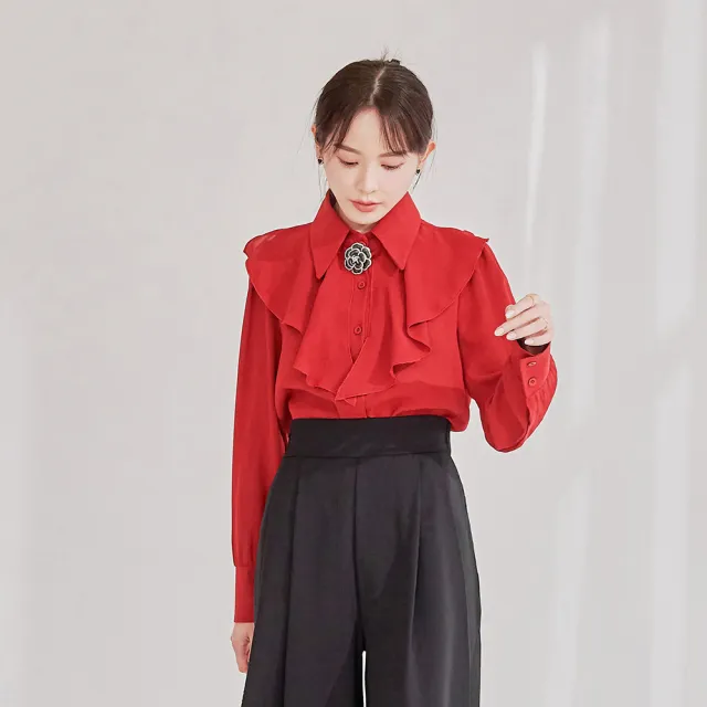 【MYDRESS】大荷葉領飄逸長袖襯衫