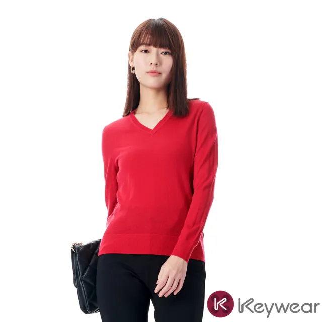 【KeyWear 奇威名品】輕柔舒適V領針織毛衣(共4色)