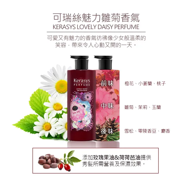 【KeraSys 可瑞絲】3入組_香氛洗髮精600ml(台灣總代理/知性麝香/華麗琥珀/魅力雛菊)