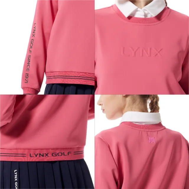 【Lynx Golf】首爾高桿風格！女款吸排機能羅紋配條配布拉鍊口袋大學T長袖圓領POLO衫/高爾夫球衫(二色)