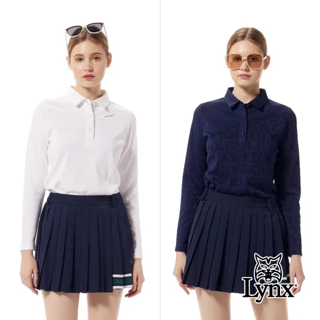 【Lynx Golf】首爾高桿風格!女款合身版吸溼排汗Lynx字樣剪接不對稱造型長袖POLO衫/高爾夫球衫(二色)