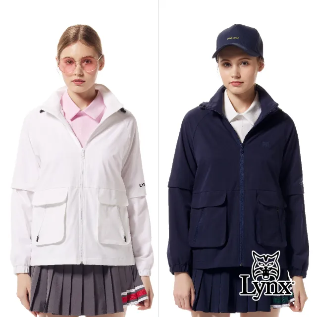 【Lynx Golf】首爾高桿風格!女款防潑水內刷毛環保素材可拆袖設計雙拉鍊口袋長袖可拆式連帽外套(二色)