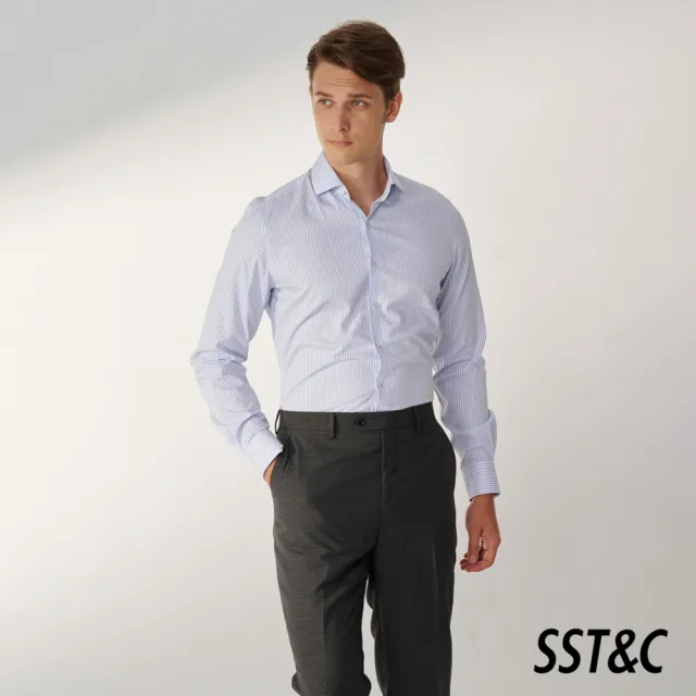 【SST&C】男裝 藍色條紋修身版襯衫00062408019(換季55折)