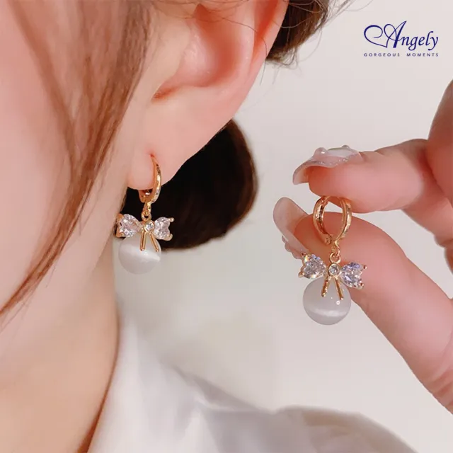 【Angely】俏麗蝴蝶結貓眼石耳環