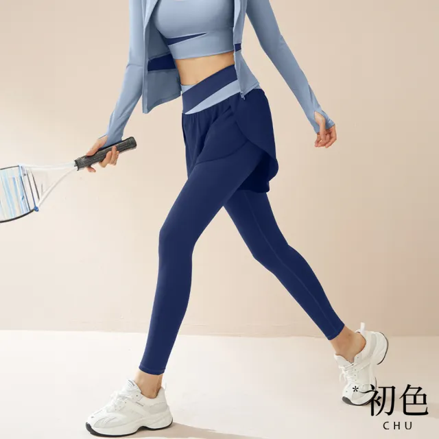 【初色】假兩件遮肉顯瘦防走光收腰彈力瑜珈運動長褲顯瘦褲-共5色-37487(M-2XL可選)