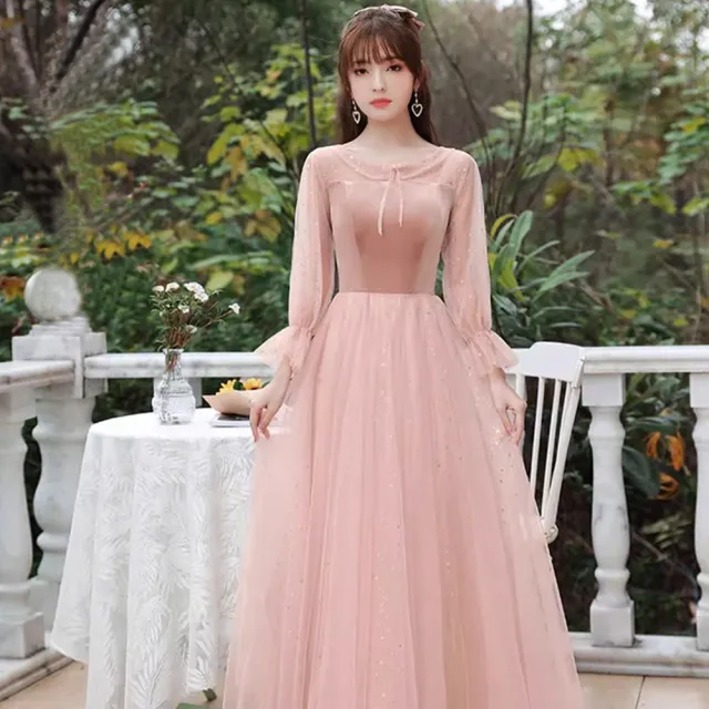 【MintAriel】晚宴婚禮派對晚會尾牙婚紗拍攝星空晚禮服/鋼琴表演/洋裝-霧粉(多層紗裙)
