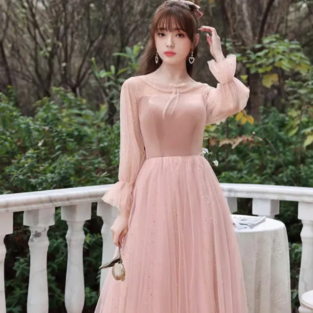 【MintAriel】晚宴婚禮派對晚會尾牙婚紗拍攝星空晚禮服/鋼琴表演/洋裝-霧粉(多層紗裙)